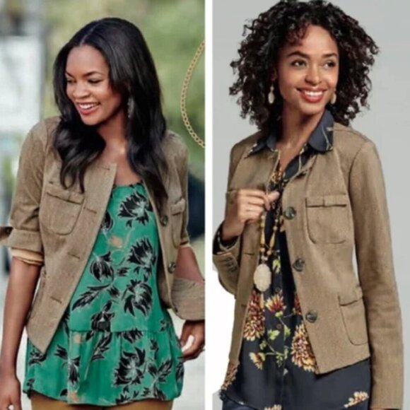 CABI Penny Blazer Tan Herringbone Fleck 3170 Lady Jacket Quiet Luxury Sz M #166i - Picture 1 of 12